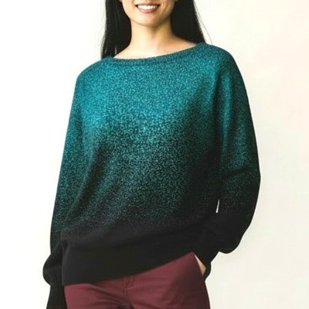Notations‎ Ombre Metallic Sweater Womens L Teal Black Fair Shimmer Pullover